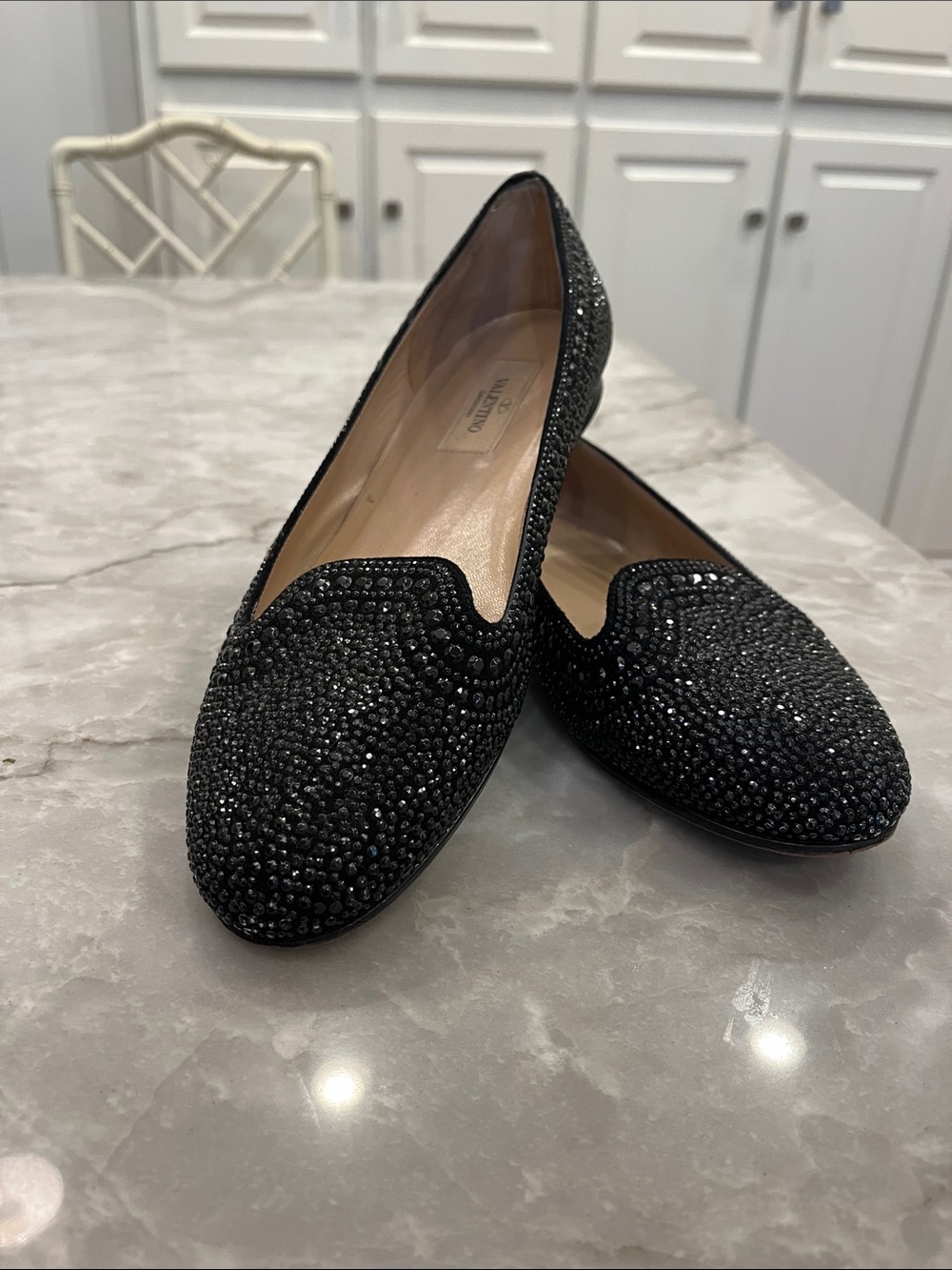 Valentino Garavani Black Beaded Flats Size 8